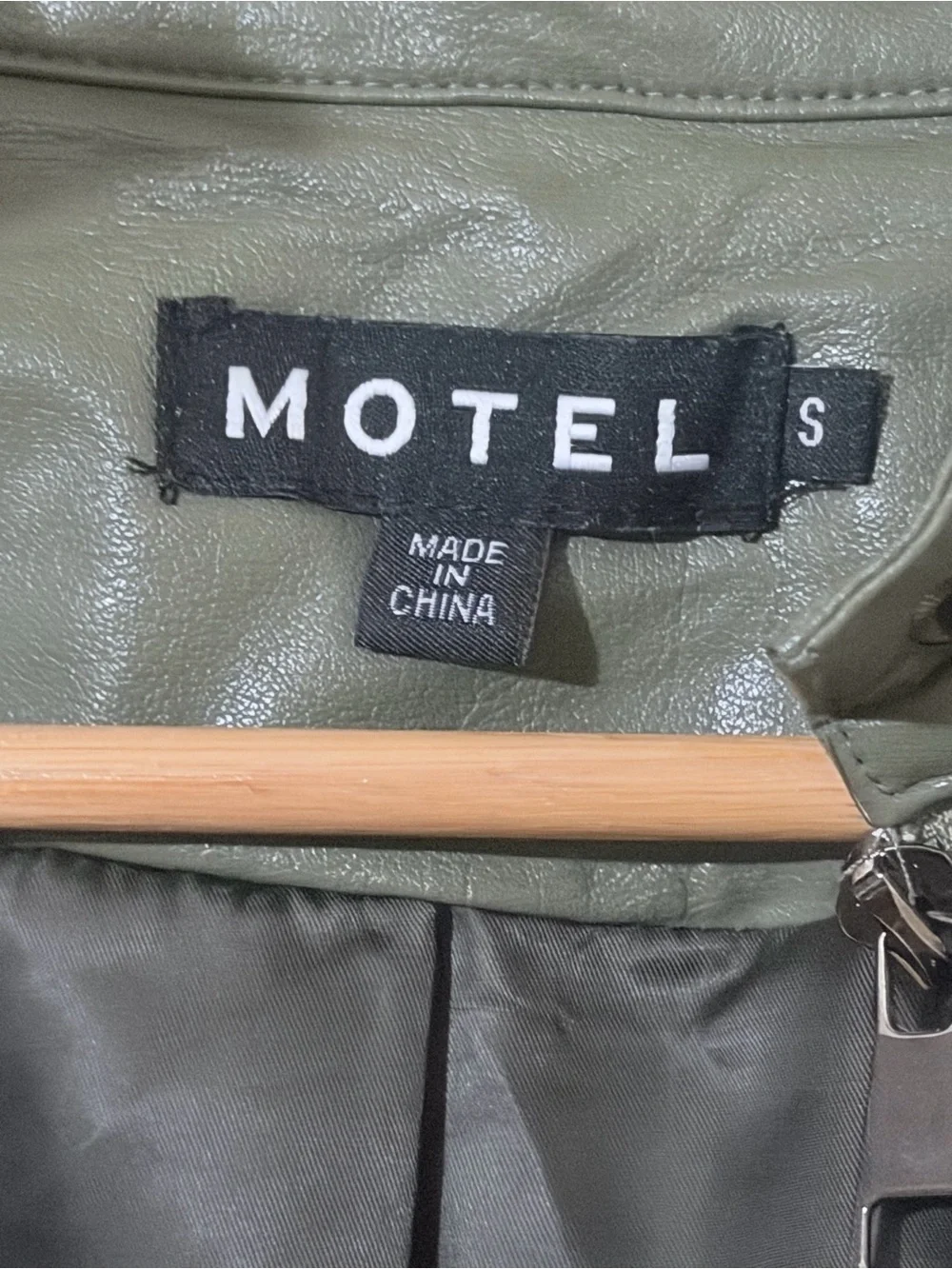 Motel Rocks Olive Green Faux Leather Jacket - Picture 4 of 12